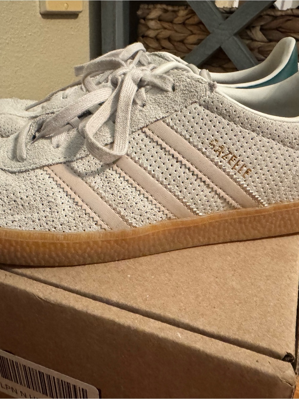 adidas Gazelle Sneakers in Light Gray with Gum Sole